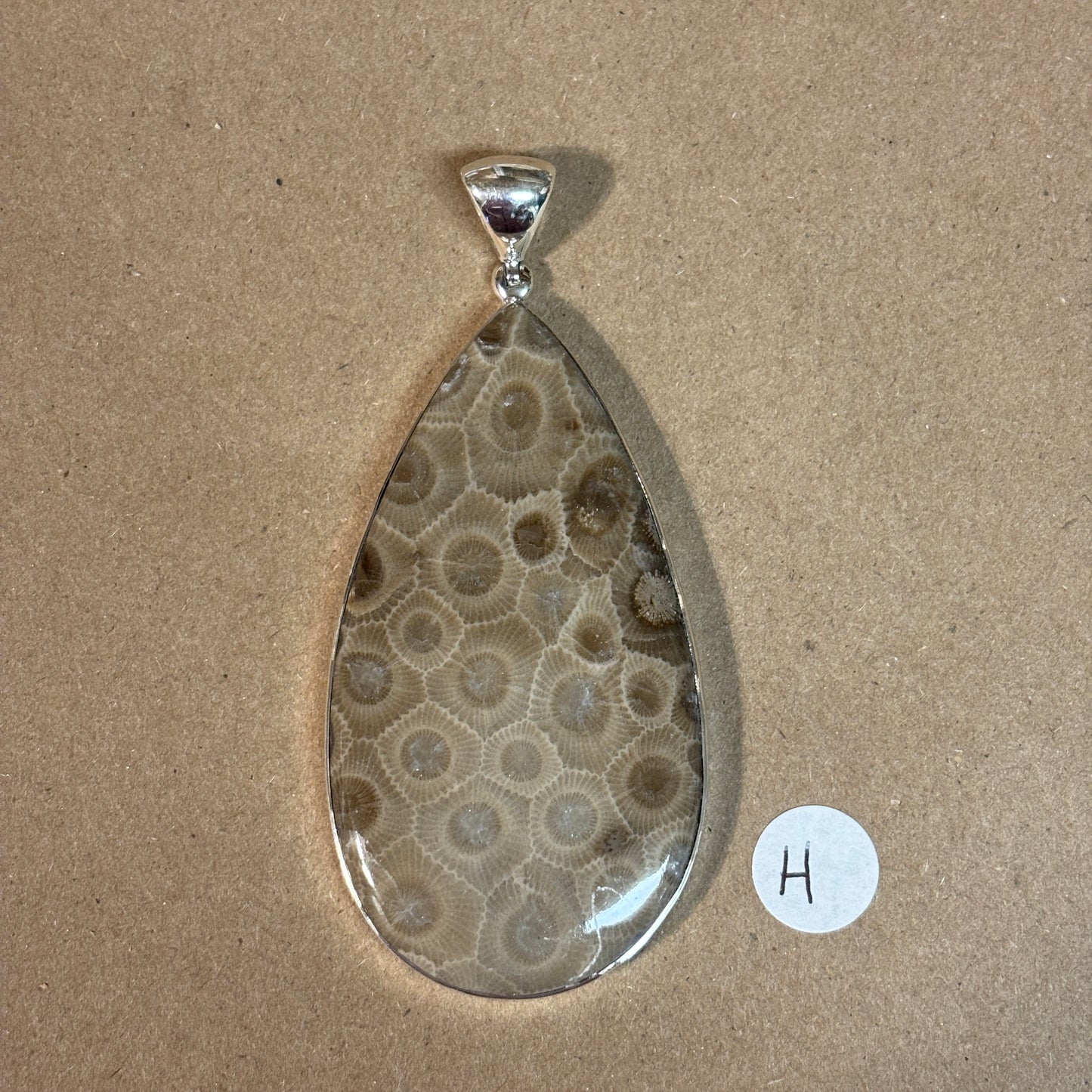 Petoskey Stone Necklace Pendant Encased in Sterling Silver Teardrop Shape