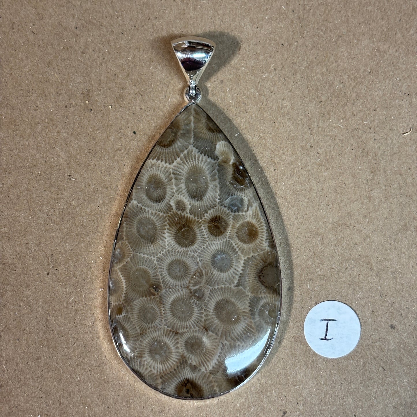 Petoskey Stone Necklace Pendant Encased in Sterling Silver Teardrop Shape