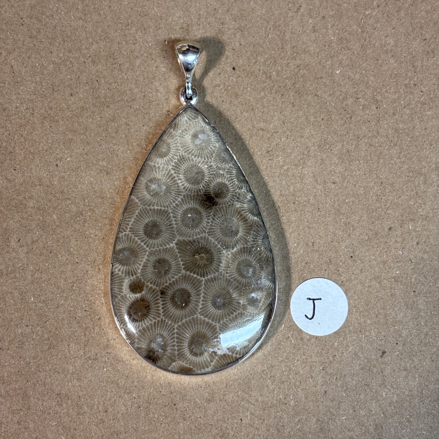 Petoskey Stone Necklace Pendant Encased in Sterling Silver Teardrop Shape