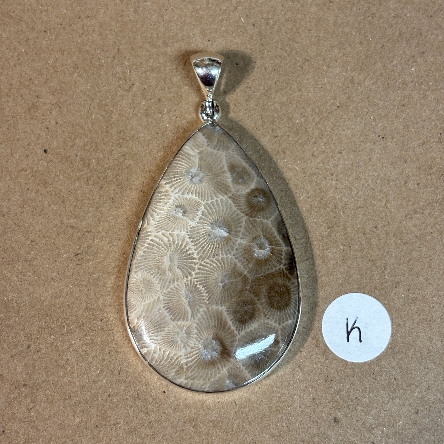 Petoskey Stone Necklace Pendant Encased in Sterling Silver Teardrop Shape
