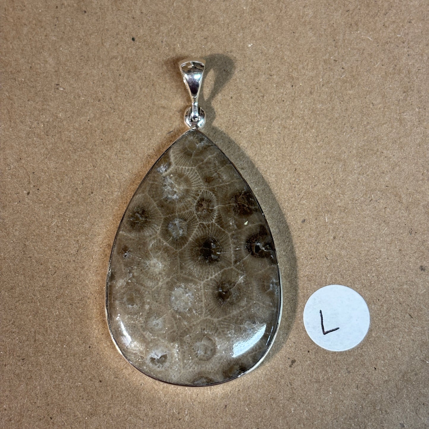 Petoskey Stone Necklace Pendant Encased in Sterling Silver Teardrop Shape