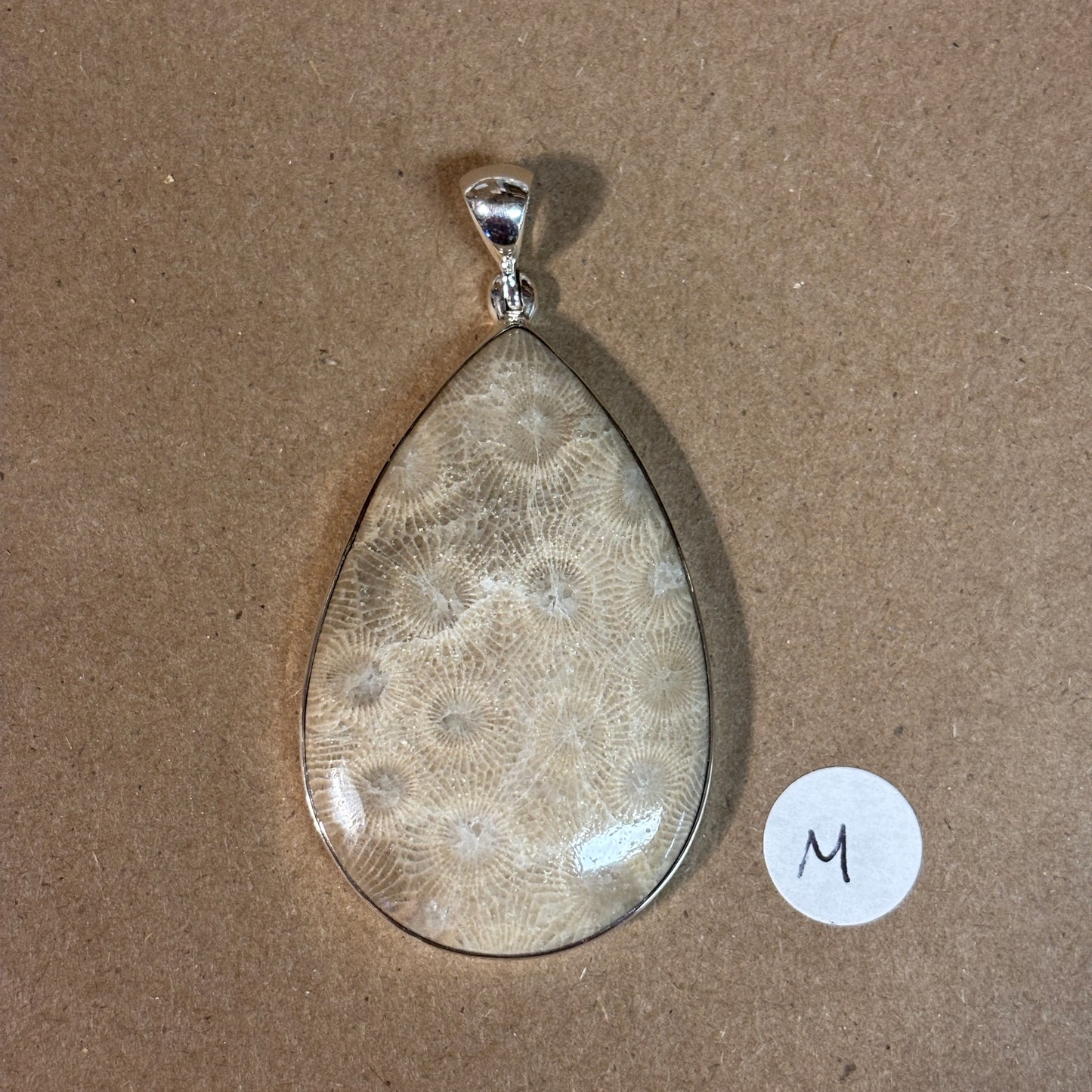 Petoskey Stone Necklace Pendant Encased in Sterling Silver Teardrop Shape