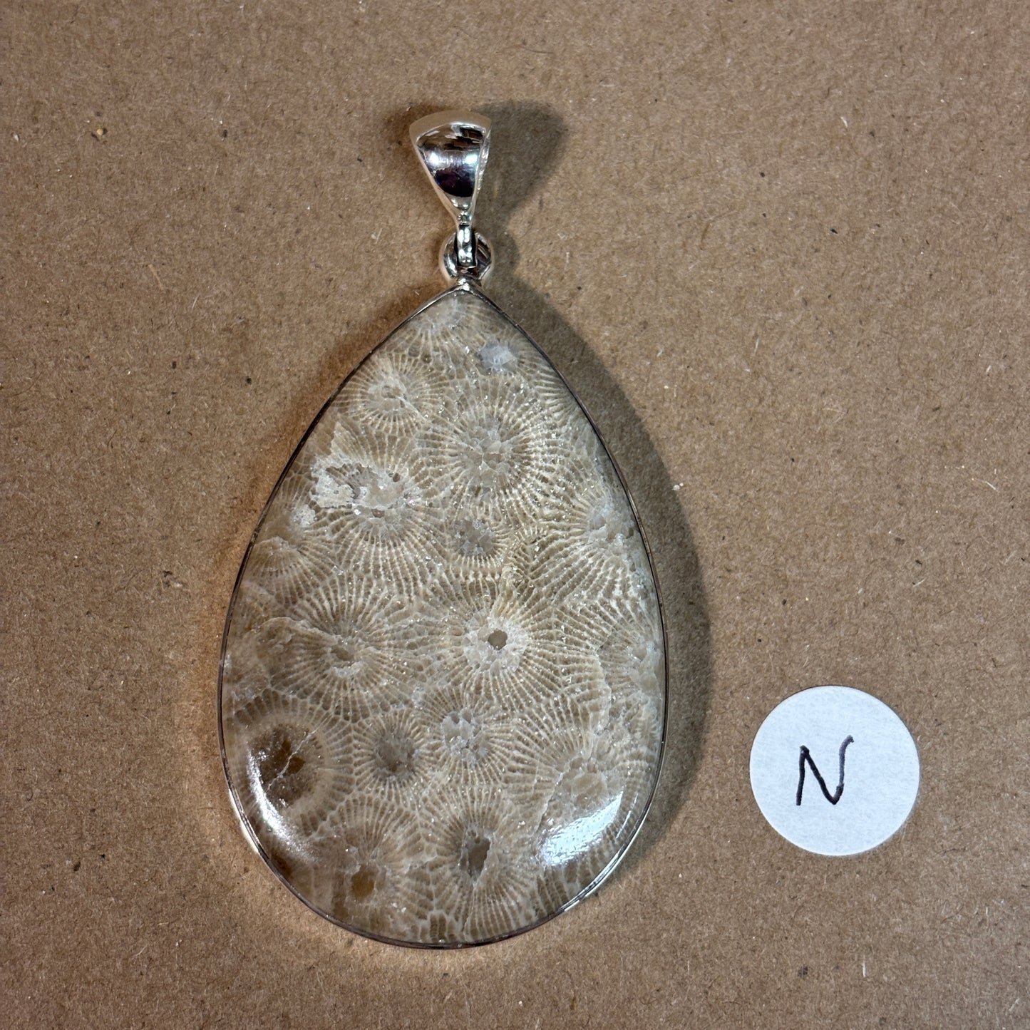 Petoskey Stone Necklace Pendant Encased in Sterling Silver Teardrop Shape