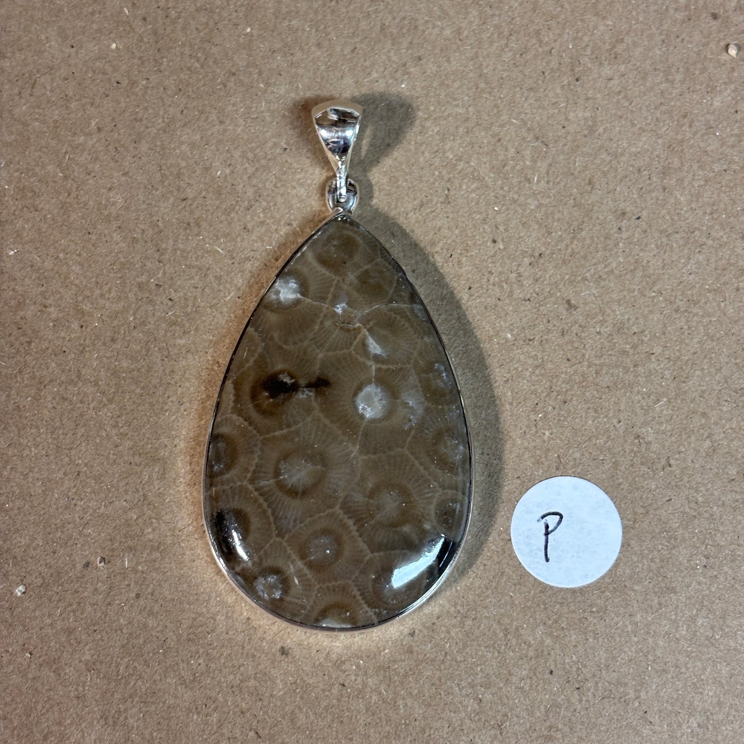 Petoskey Stone Necklace Pendant Encased in Sterling Silver Teardrop Shape