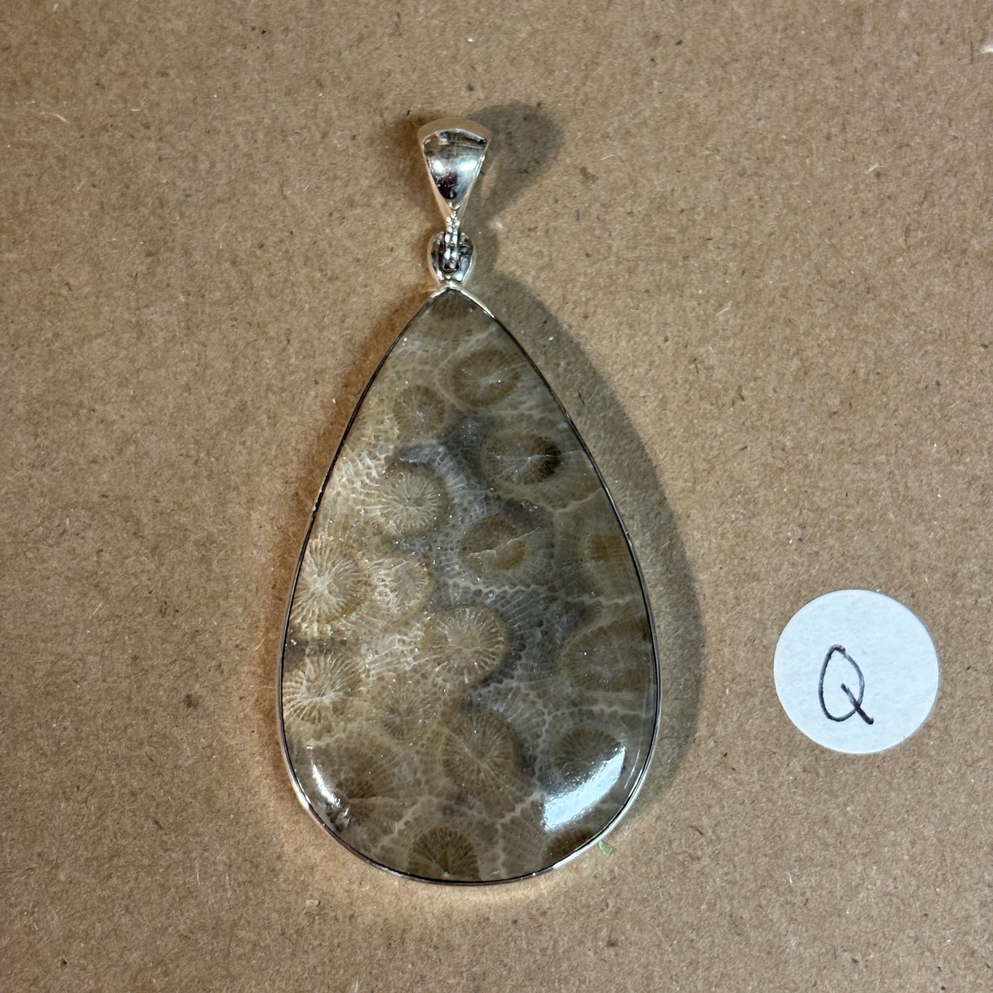 Petoskey Stone Necklace Pendant Encased in Sterling Silver Teardrop Shape