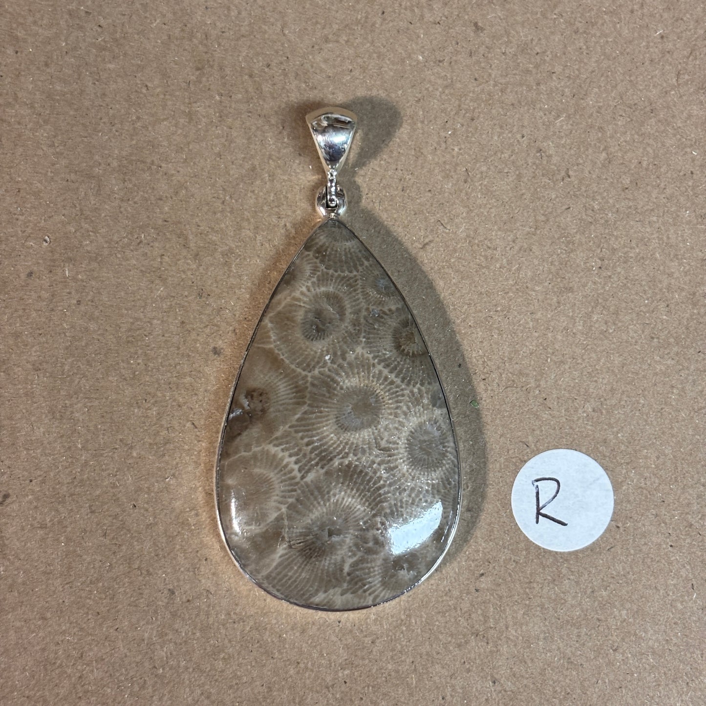 Petoskey Stone Necklace Pendant Encased in Sterling Silver Teardrop Shape