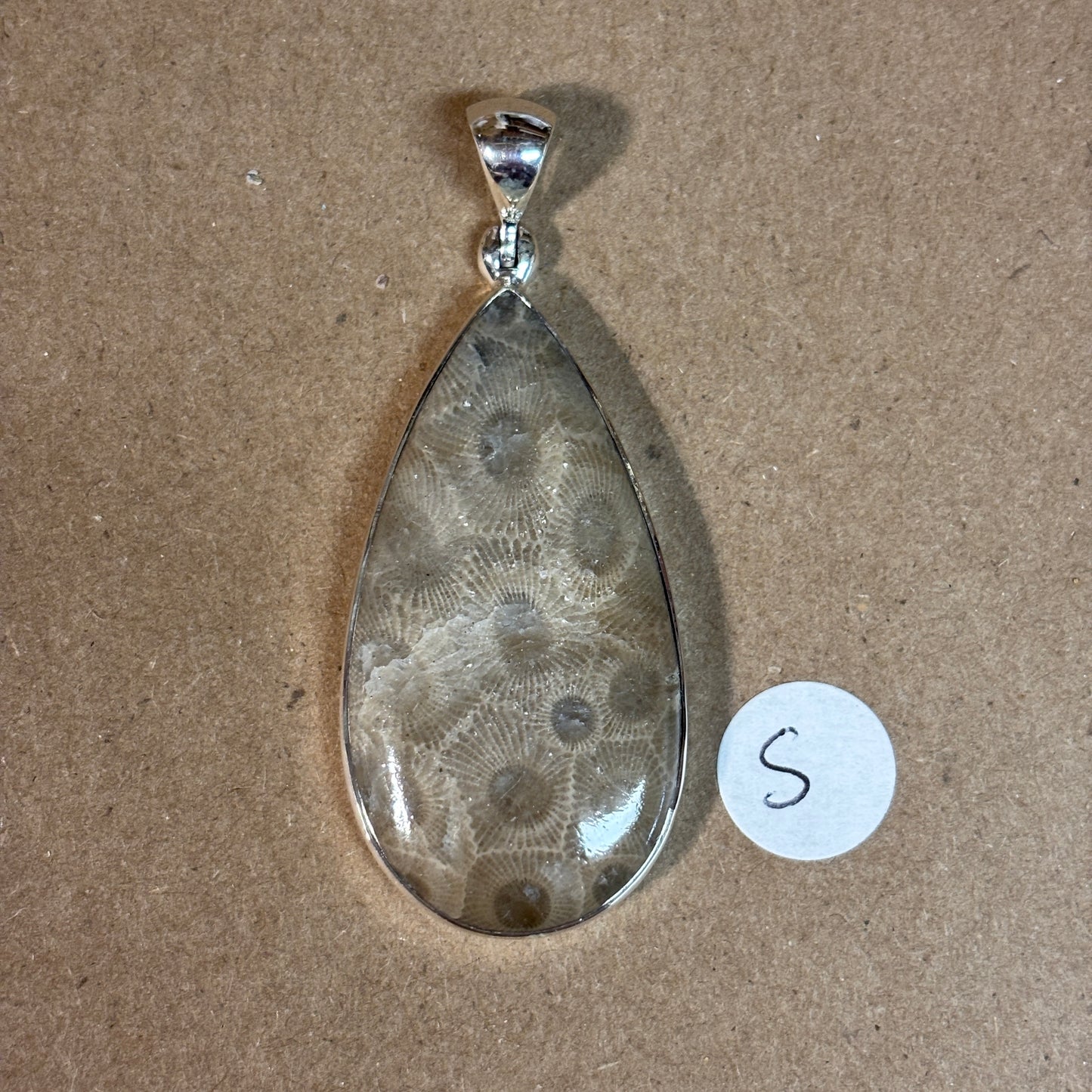 Petoskey Stone Necklace Pendant Encased in Sterling Silver Teardrop Shape