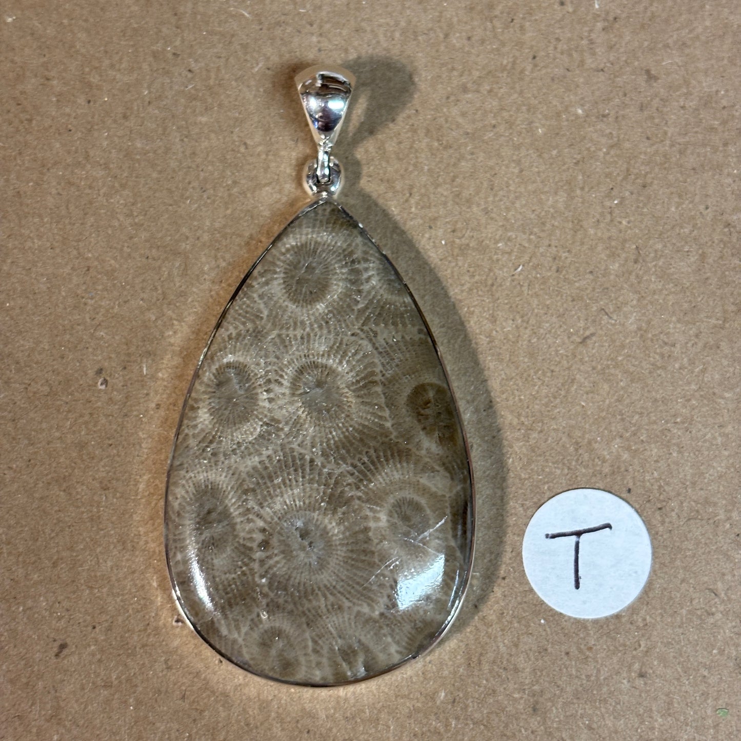 Petoskey Stone Necklace Pendant Encased in Sterling Silver Teardrop Shape