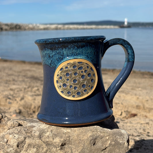 Petoskey Stone Medallion Mug in Lake Michigan Blue