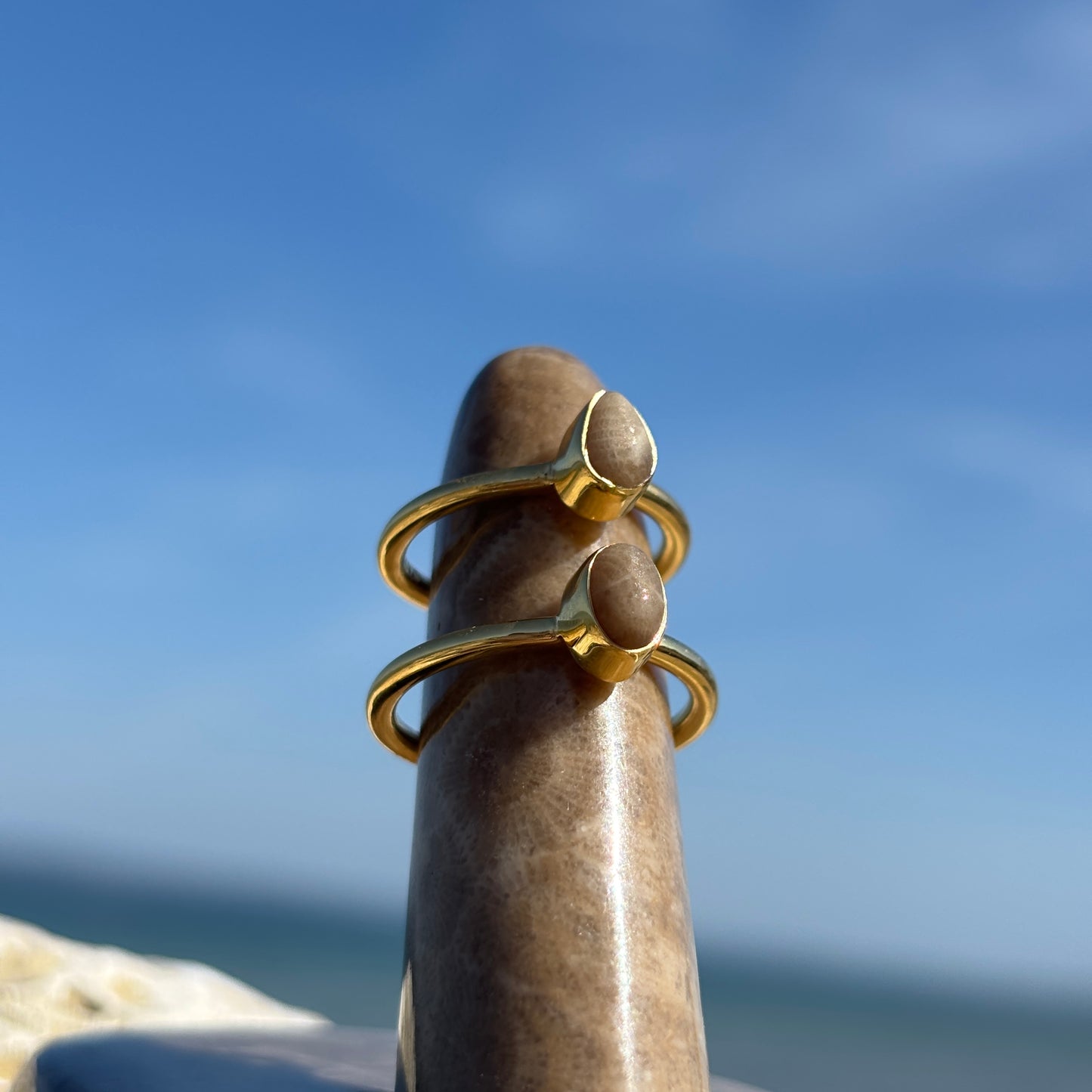 Stackable Petoskey Stone and Gold Vermeil Ring