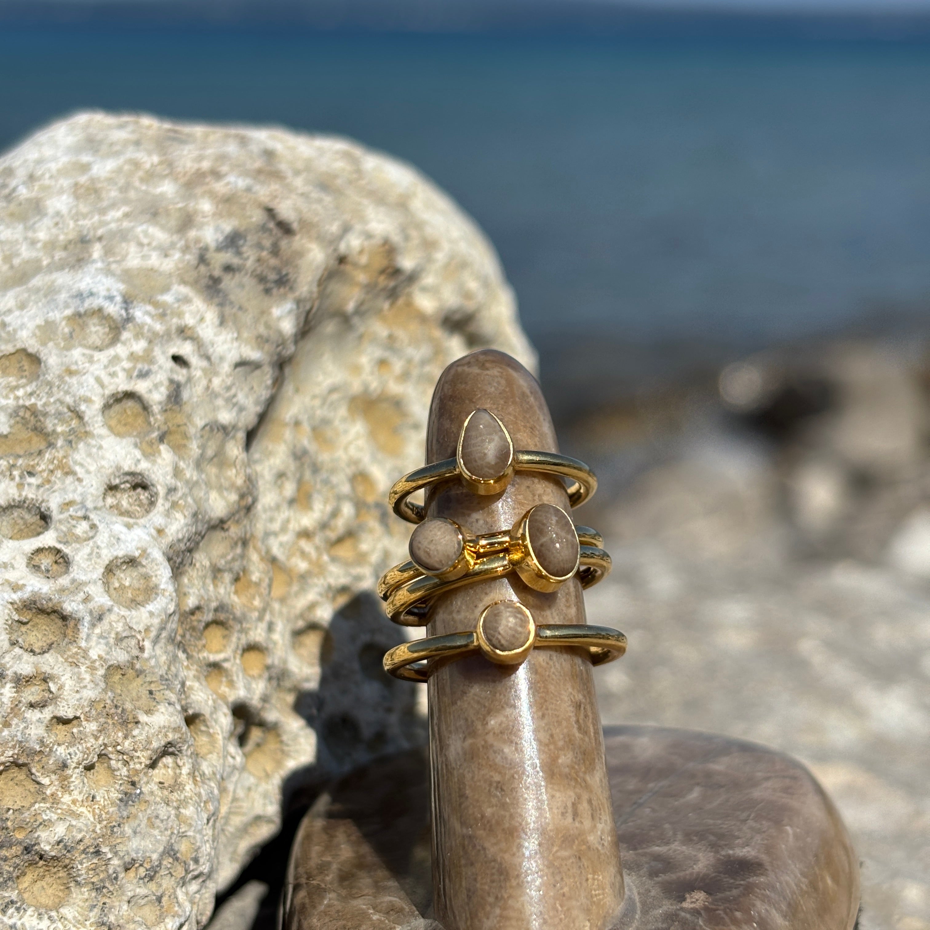 Stackable Petoskey Stone and Gold Vermeil Ring – The Petoskey Stone Shop