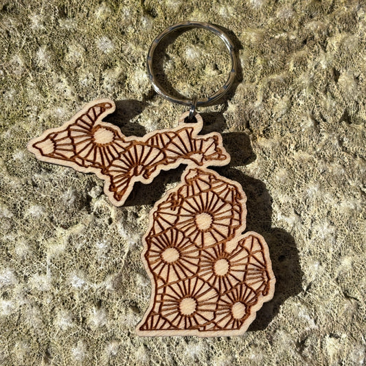 Petoskey Stone Pattern Wooden Keychain