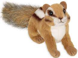 12.5 inch stuffed animal chipmunk. Soft fabric fur and fluffy bushy tail complete this adorably realistic new friend. Light brown body with a white stomach and dark brown and white back stripes. Find these guys running around all over Michigan!